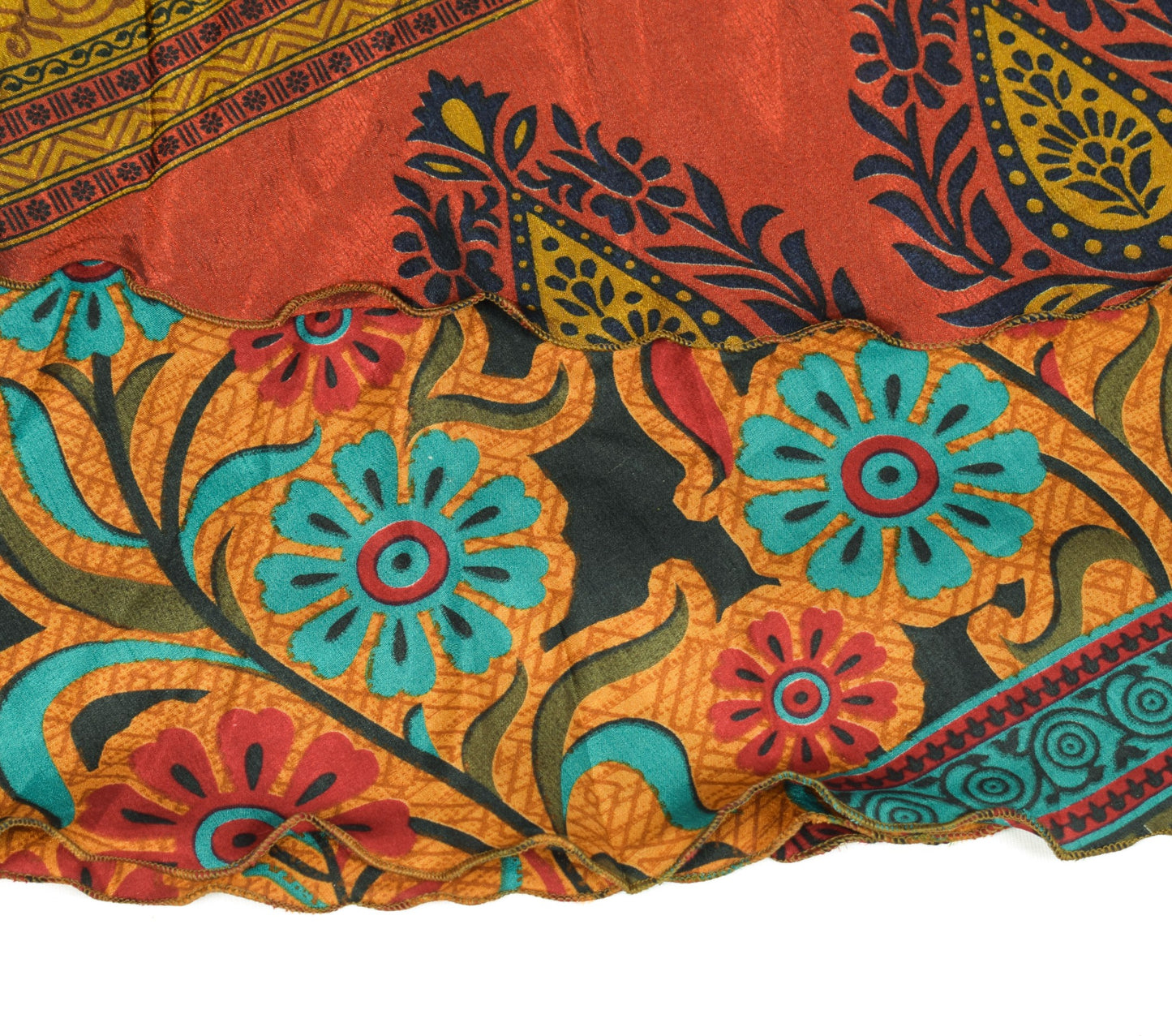 Sushila Vintage Art Silk Saree Magic Wrap Mustard Reversible Skirt Beach Dress