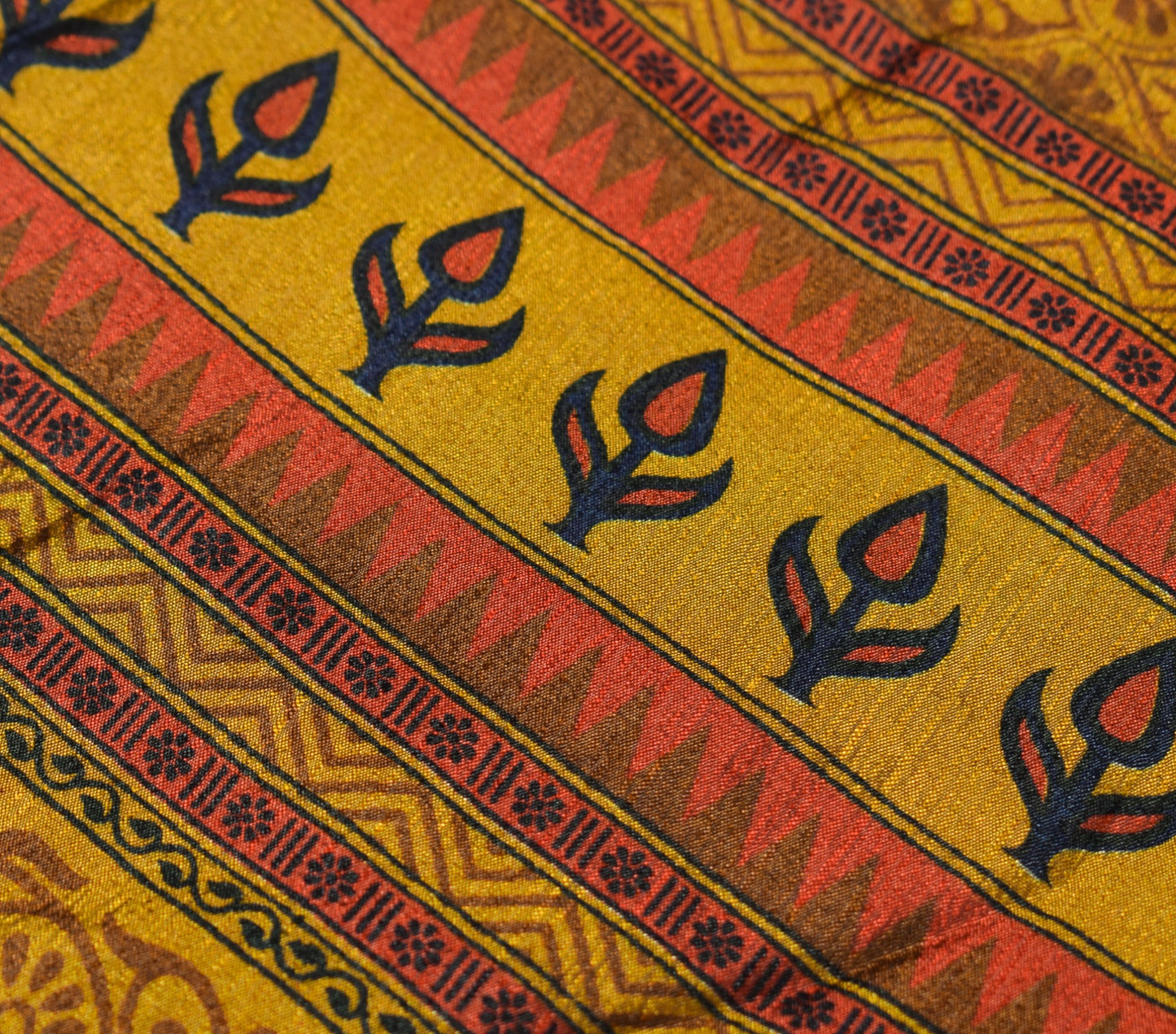 Sushila Vintage Art Silk Saree Magic Wrap Mustard Reversible Skirt Beach Dress
