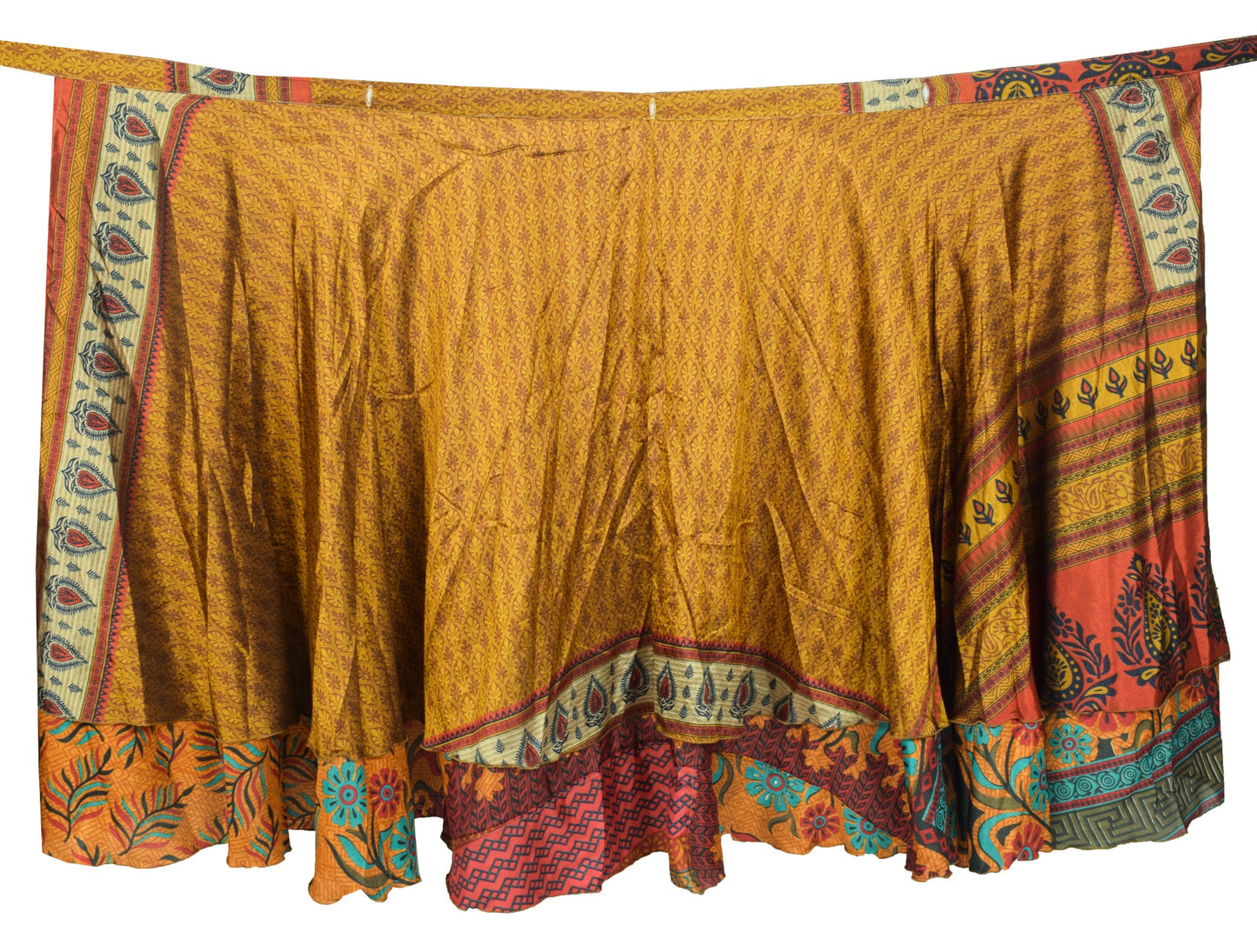 Sushila Vintage Art Silk Saree Magic Wrap Mustard Reversible Skirt Beach Dress
