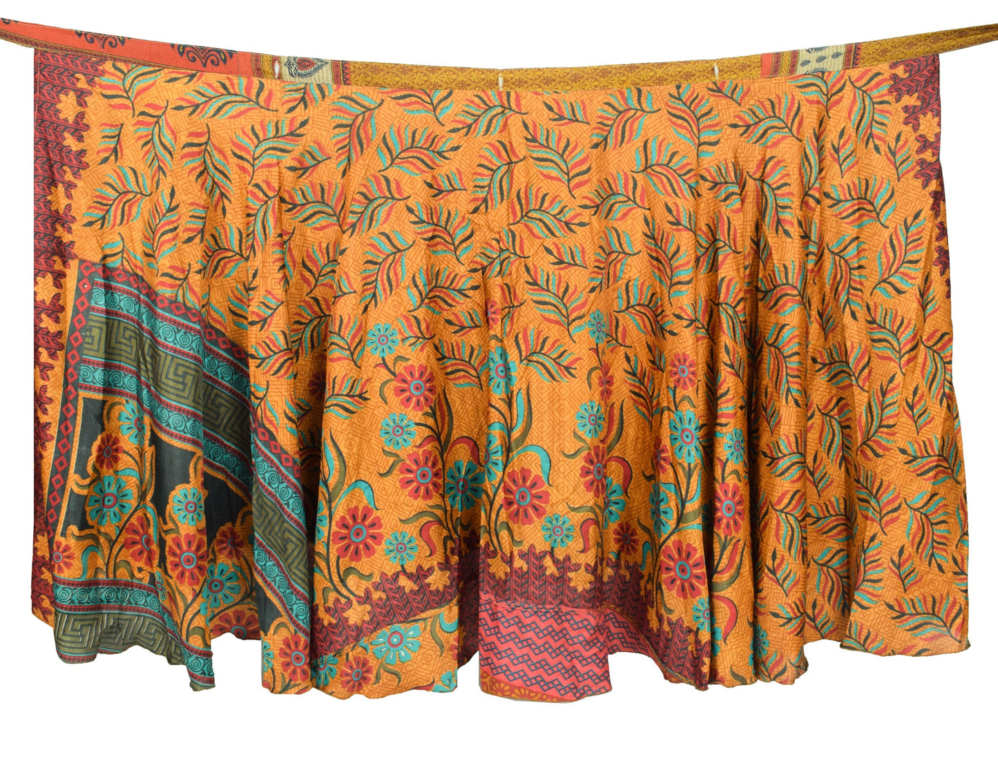 Sushila Vintage Art Silk Saree Magic Wrap Mustard Reversible Skirt Beach Dress