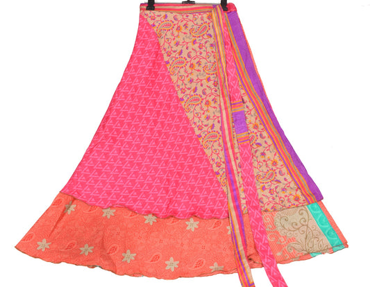 Sushila Vintage Art Silk Saree Magic Wrap Reversible Skirt Peach Beach Dress