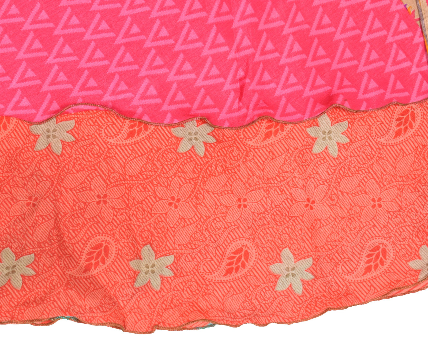 Sushila Vintage Art Silk Saree Magic Wrap Reversible Skirt Peach Beach Dress