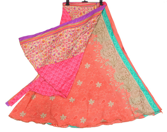 Sushila Vintage Art Silk Saree Magic Wrap Reversible Skirt Peach Beach Dress