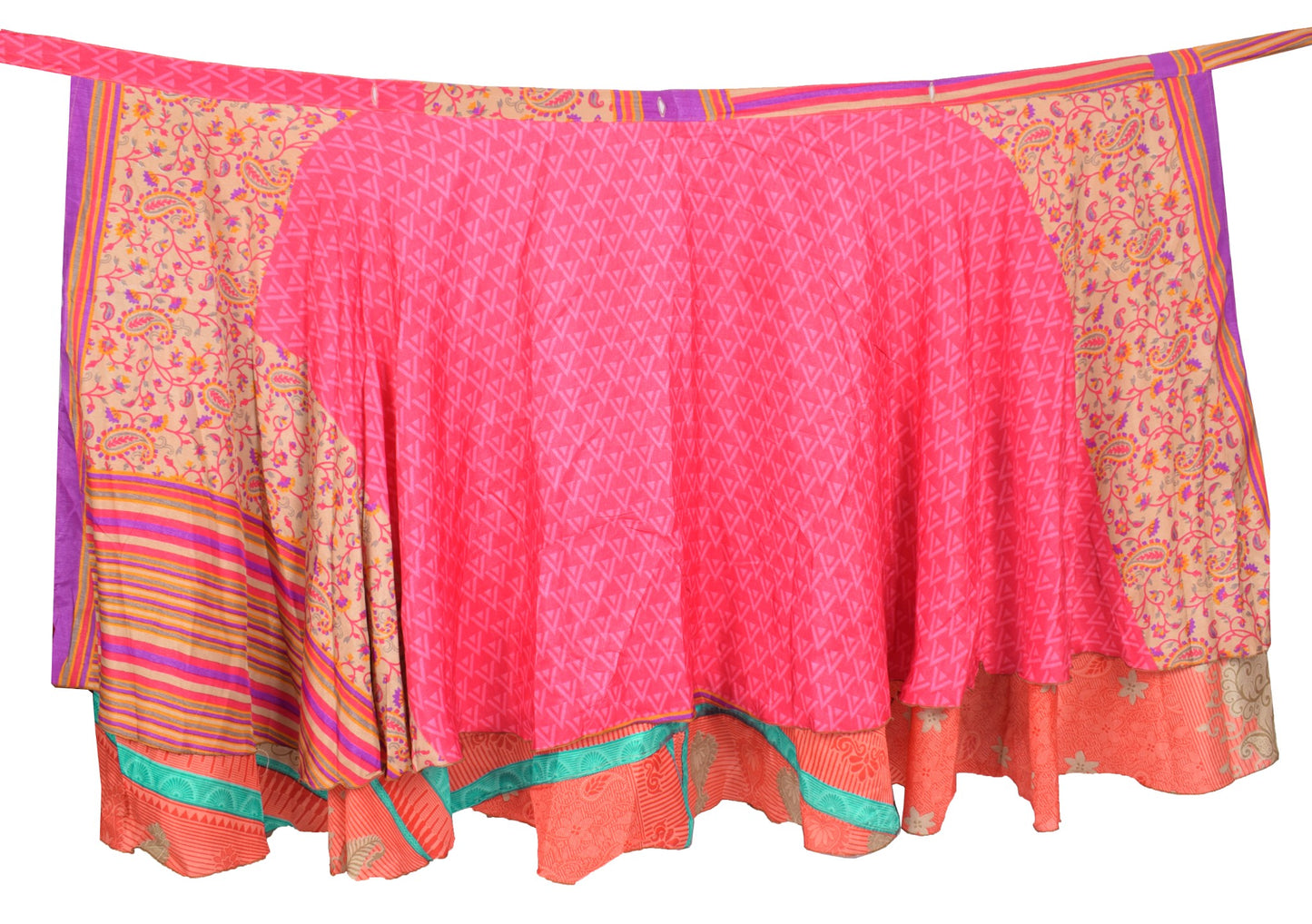 Sushila Vintage Art Silk Saree Magic Wrap Reversible Skirt Peach Beach Dress