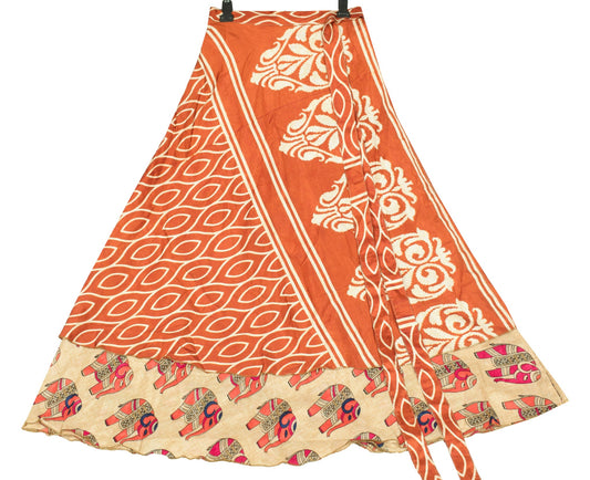 Sushila Vintage Elephant Art Silk Saree Magic Wrap Reversible Skirt Beach Dress