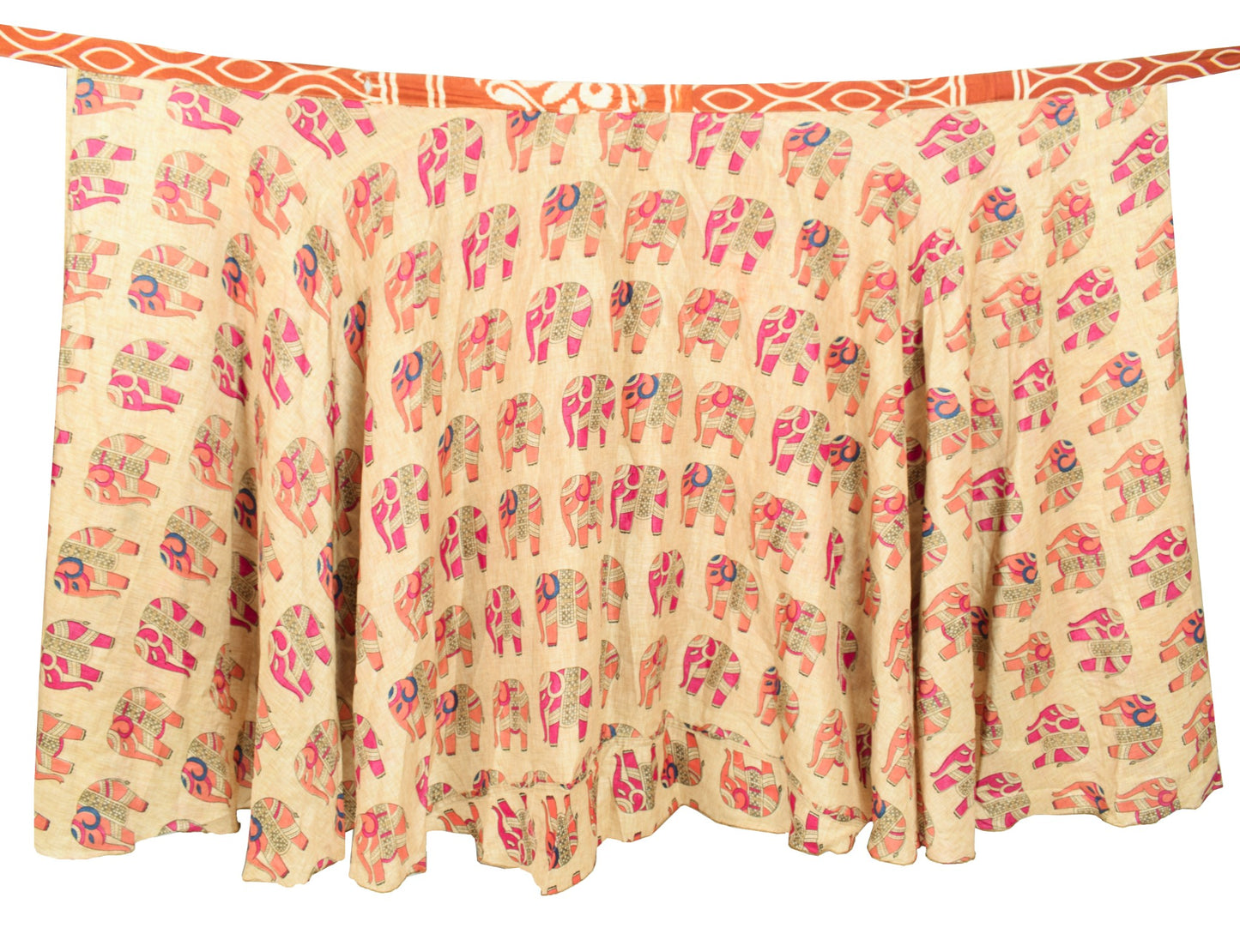 Sushila Vintage Elephant Art Silk Saree Magic Wrap Reversible Skirt Beach Dress