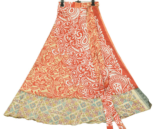 Sushila Vintage Creaem Art Silk Saree Magic Wrap Reversible Skirt Beach Dress