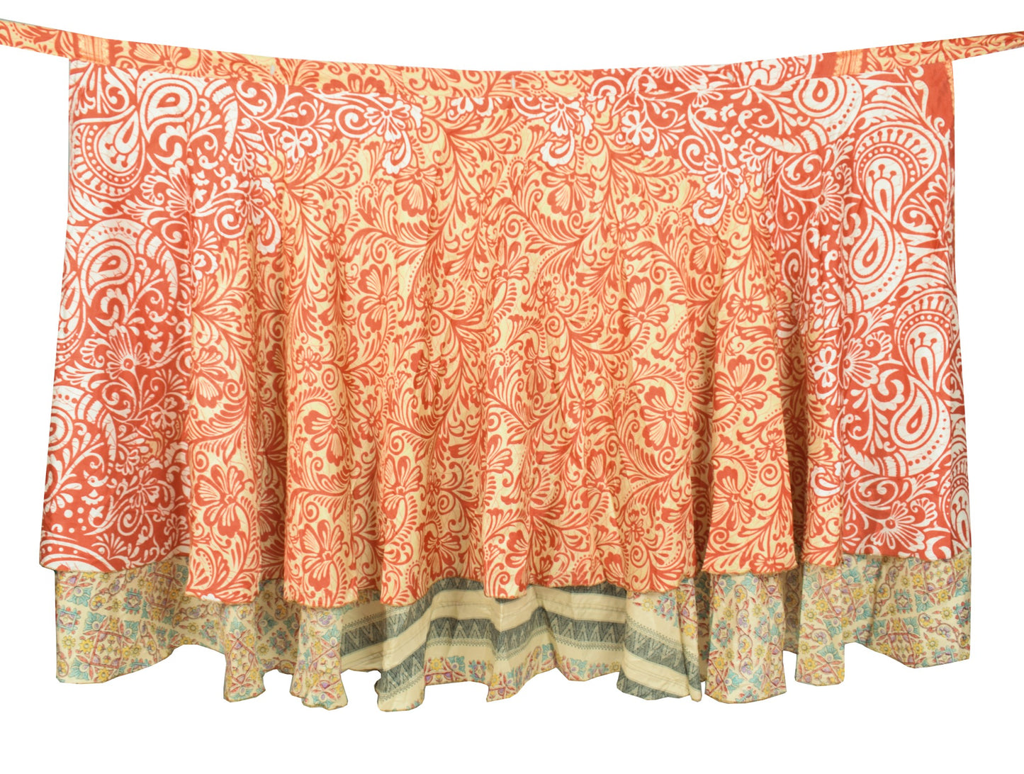 Sushila Vintage Creaem Art Silk Saree Magic Wrap Reversible Skirt Beach Dress