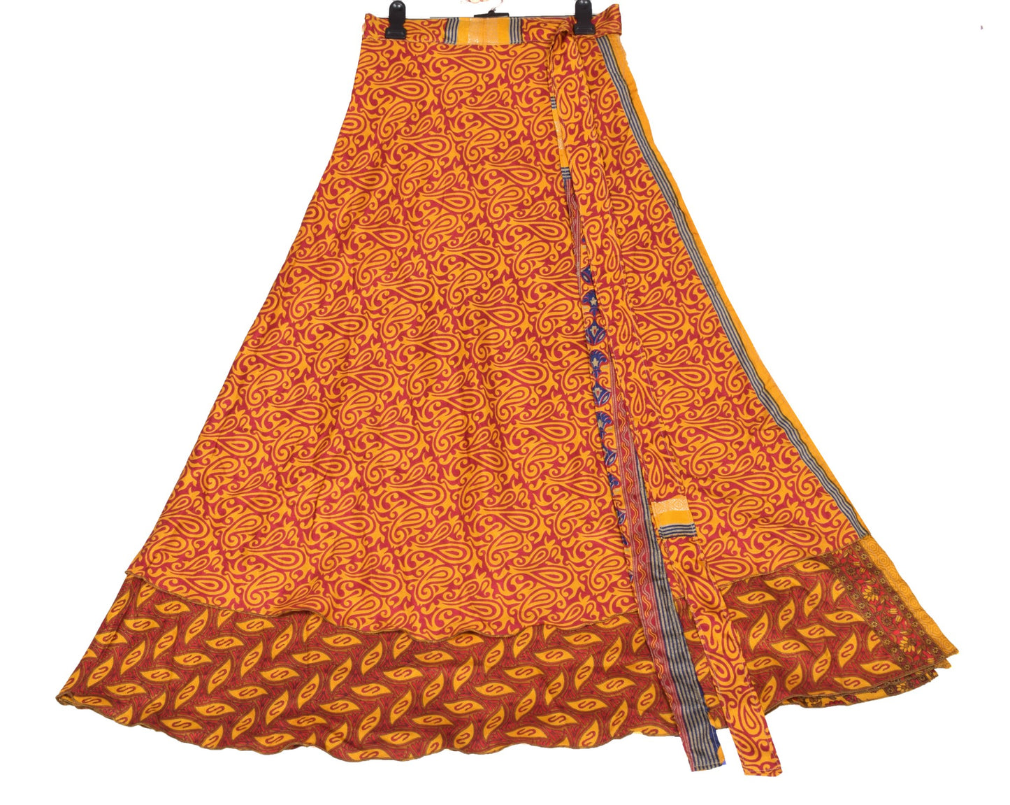 Sushila Vintage Art Silk Saree Magic Wrap Reversible Skirt Floral Red Beach Dress