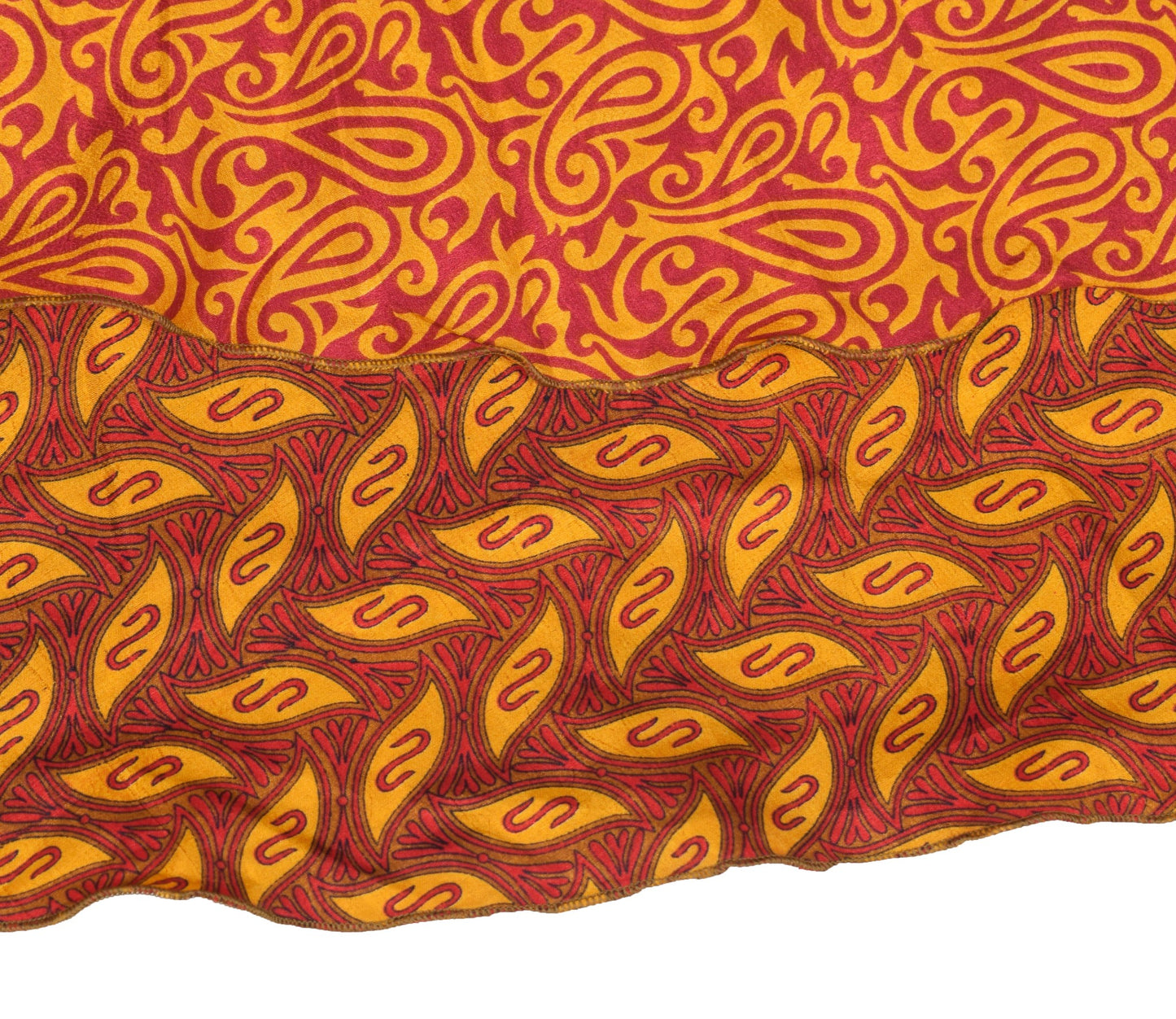 Sushila Vintage Art Silk Saree Magic Wrap Reversible Skirt Floral Red Beach Dress