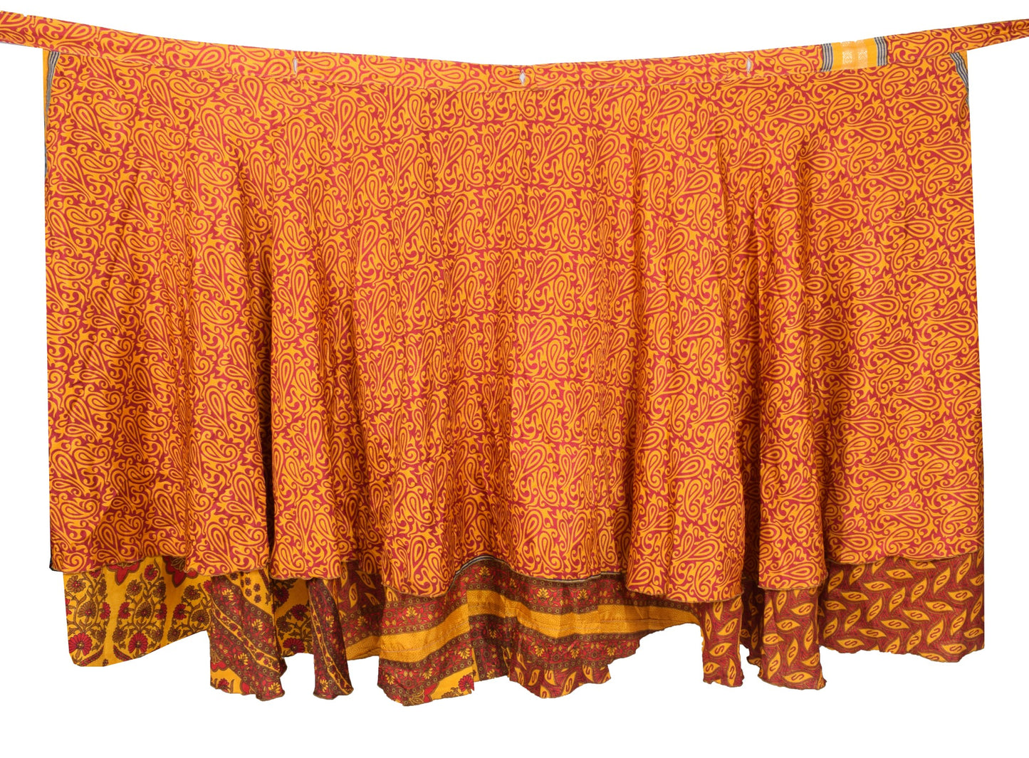 Sushila Vintage Art Silk Saree Magic Wrap Reversible Skirt Floral Red Beach Dress