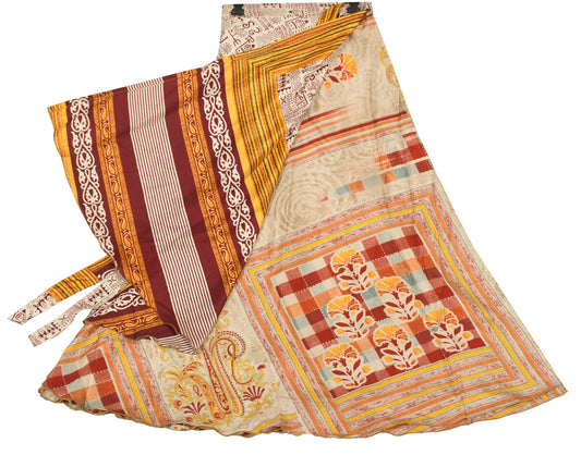 Sushila Vintage Art Silk Saree Magic Wrap Reversible Skirt Beach Dress Multi-Color
