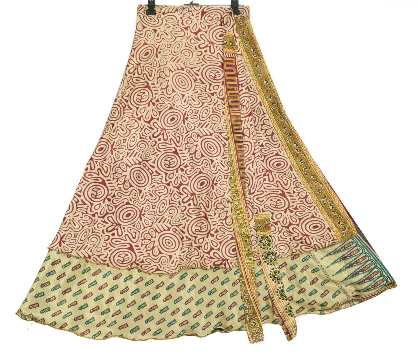 Sushila Vintage 2 Layer Art Silk Saree Magic Wrap Reversible Skirt Beach Dress