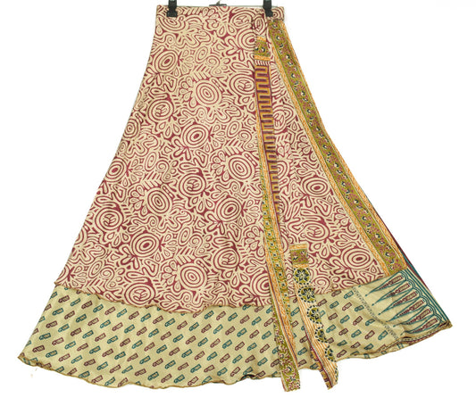Sushila Vintage 2 Layer Art Silk Saree Magic Wrap Reversible Skirt Beach Dress