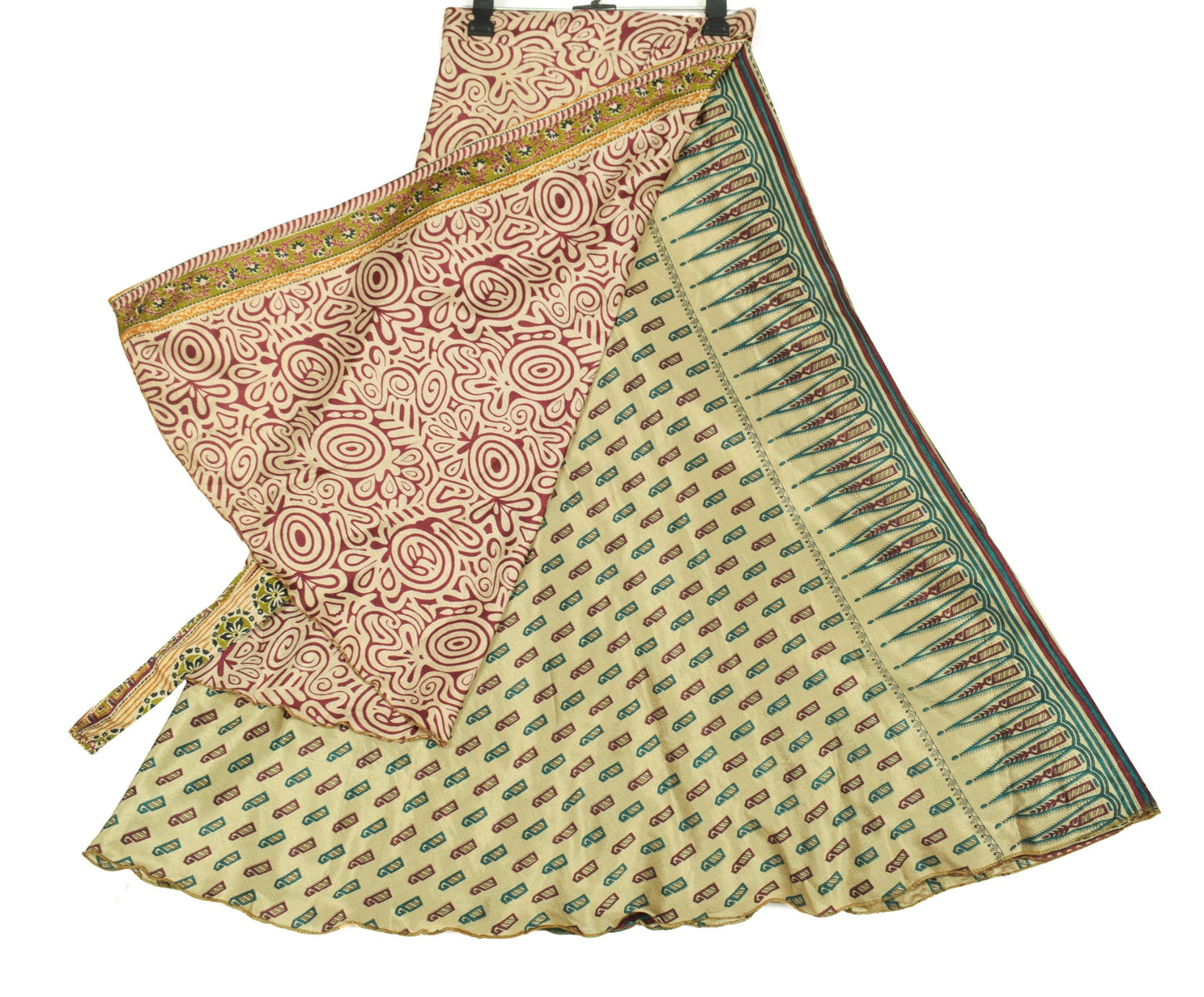 Sushila Vintage 2 Layer Art Silk Saree Magic Wrap Reversible Skirt Beach Dress