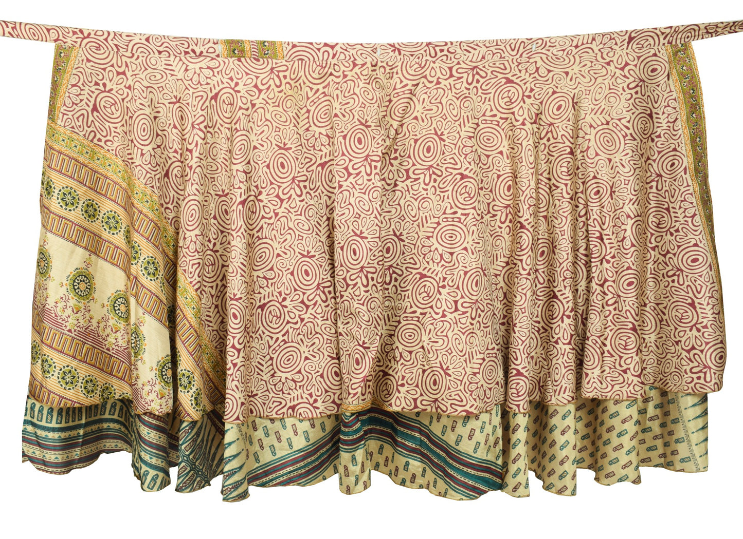 Sushila Vintage 2 Layer Art Silk Saree Magic Wrap Reversible Skirt Beach Dress