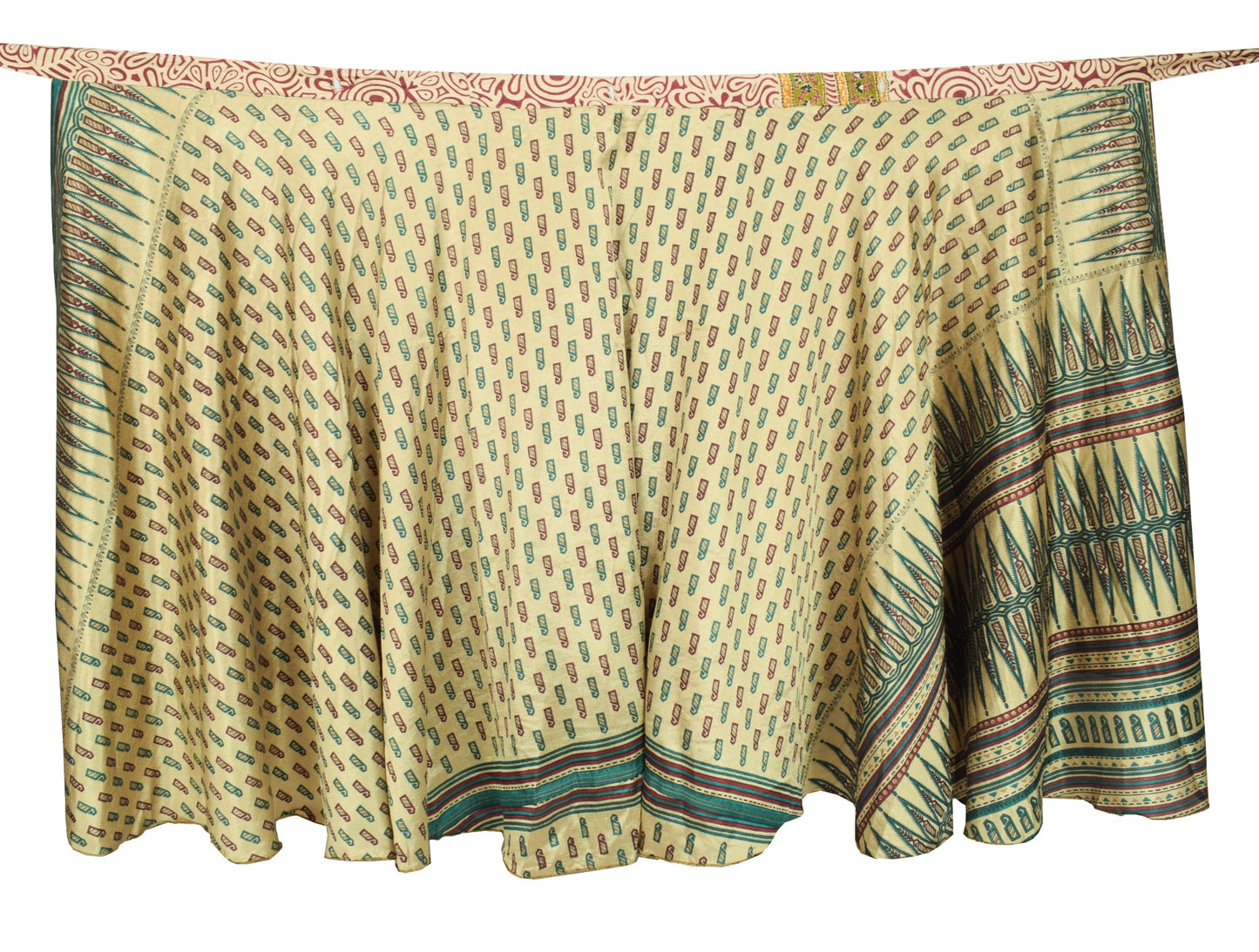 Sushila Vintage 2 Layer Art Silk Saree Magic Wrap Reversible Skirt Beach Dress