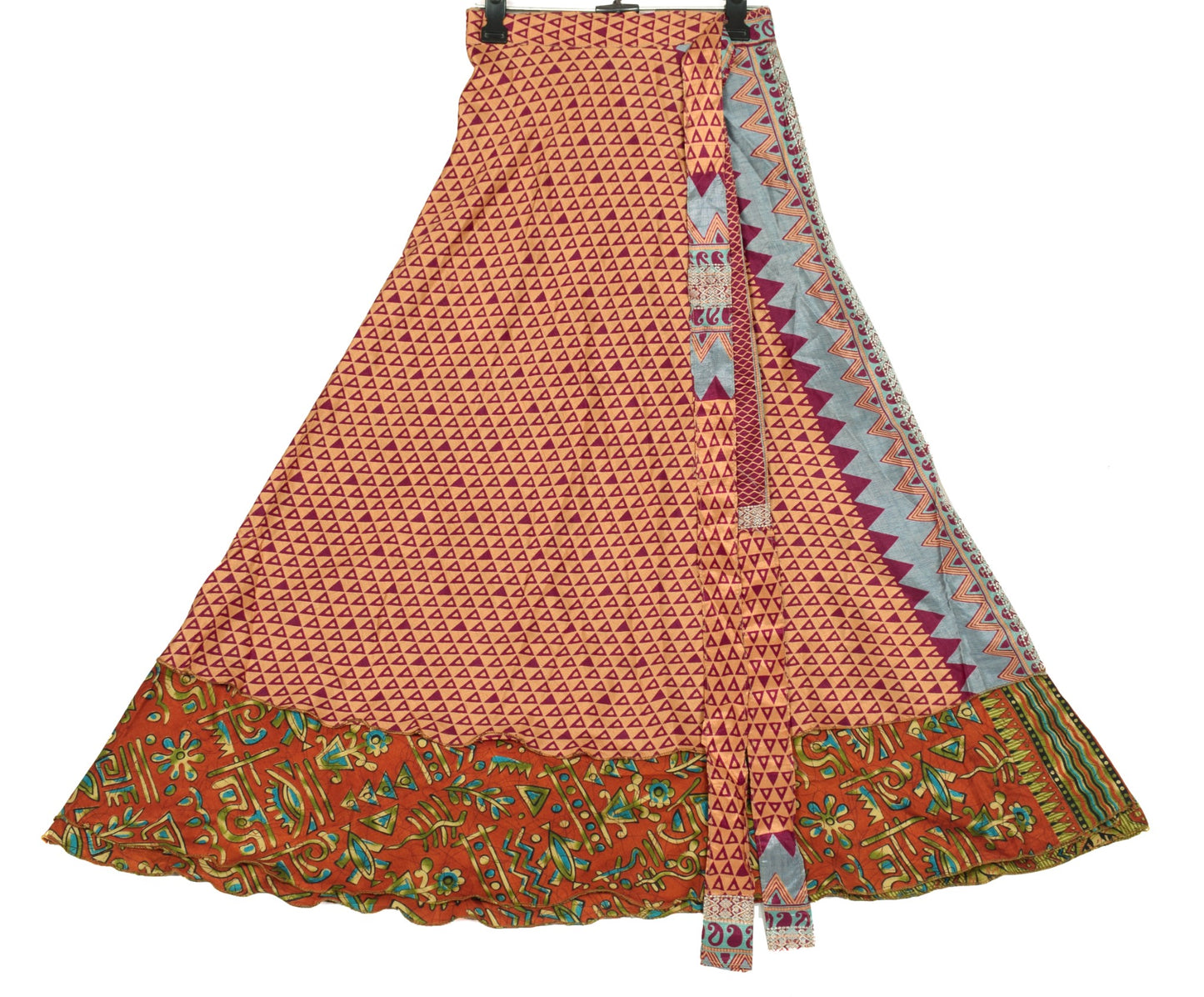 Sushila Vintage Art Silk Saree Rust Magic Wrap Reversible Skirt Beach Dress