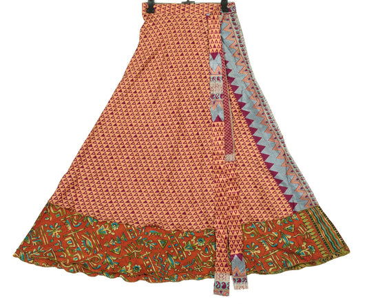 Sushila Vintage Art Silk Saree Rust Magic Wrap Reversible Skirt Beach Dress