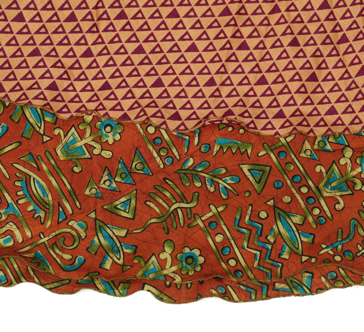 Sushila Vintage Art Silk Saree Rust Magic Wrap Reversible Skirt Beach Dress