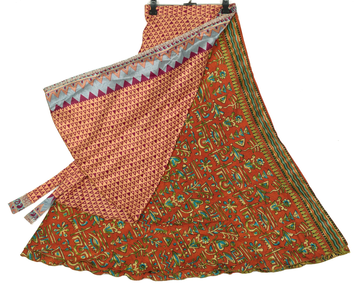 Sushila Vintage Art Silk Saree Rust Magic Wrap Reversible Skirt Beach Dress