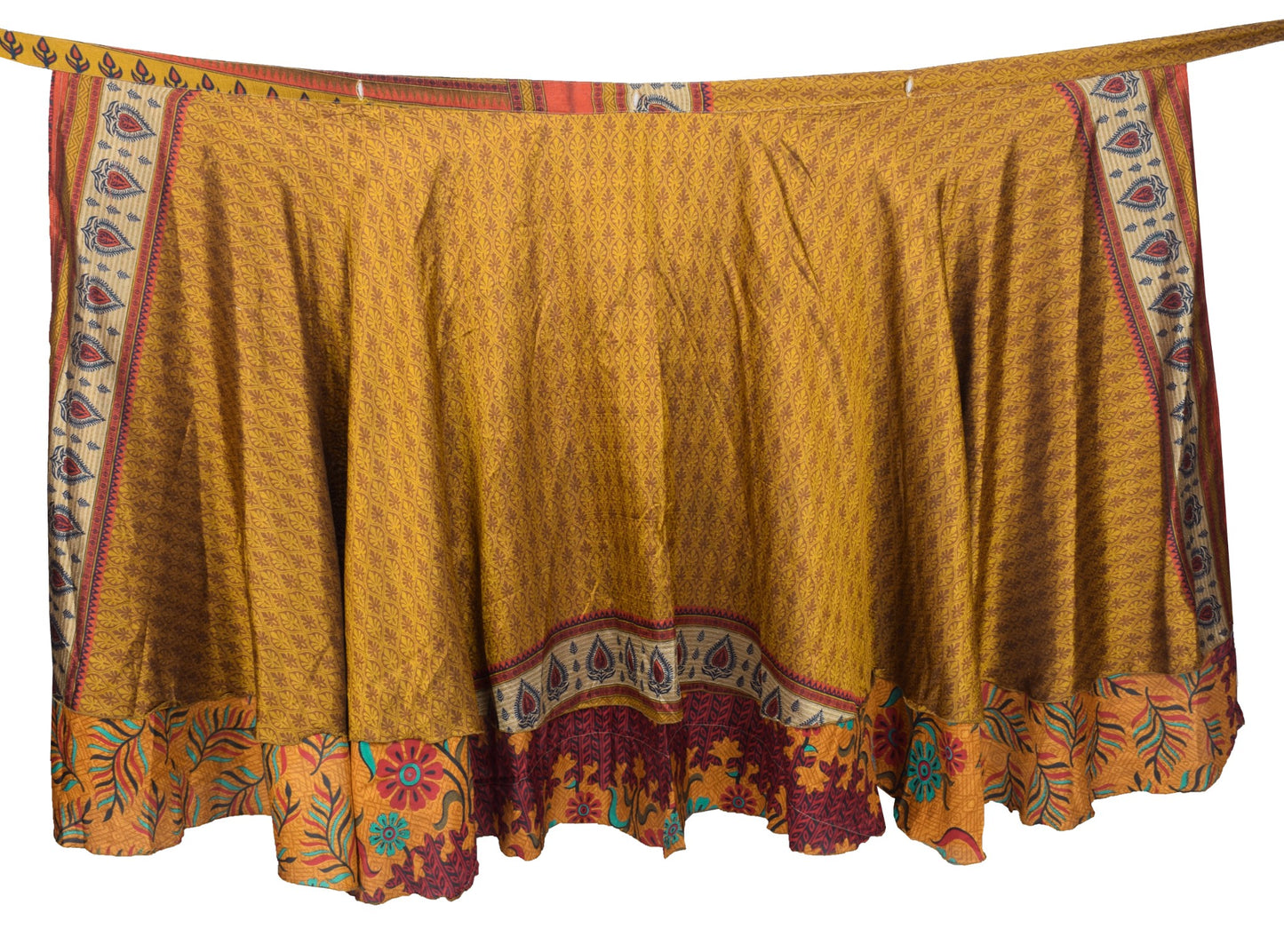 Sushila Vintage Art Silk Saree Magic Wrap Reversible Skirt Beach Dress Mustard