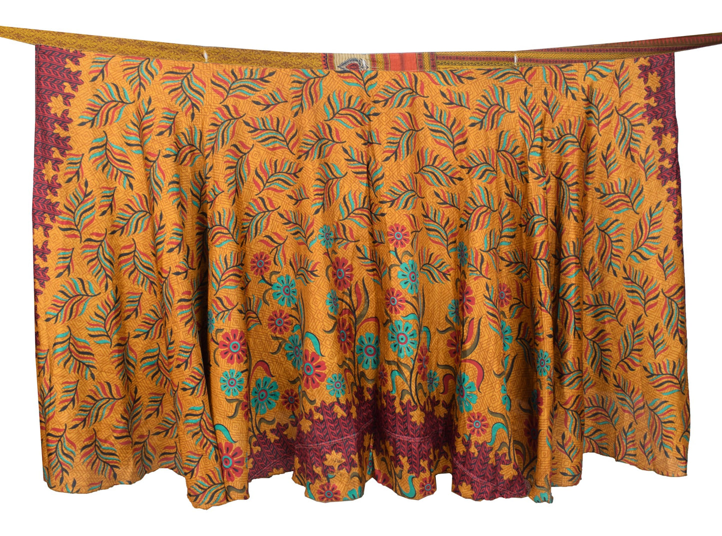 Sushila Vintage Art Silk Saree Magic Wrap Reversible Skirt Beach Dress Mustard
