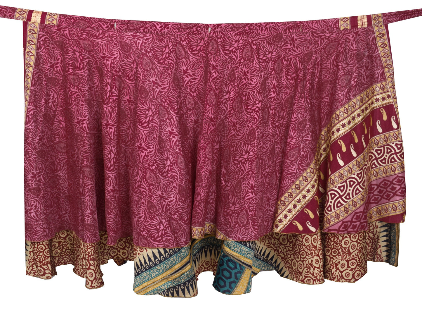 Sushila Vintage Silk Saree Magic Wrap Floral Red Reversible Skirt Beach Dress