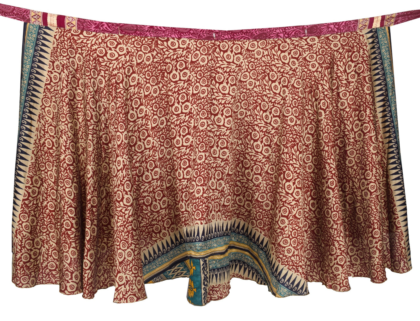 Sushila Vintage Silk Saree Magic Wrap Floral Red Reversible Skirt Beach Dress