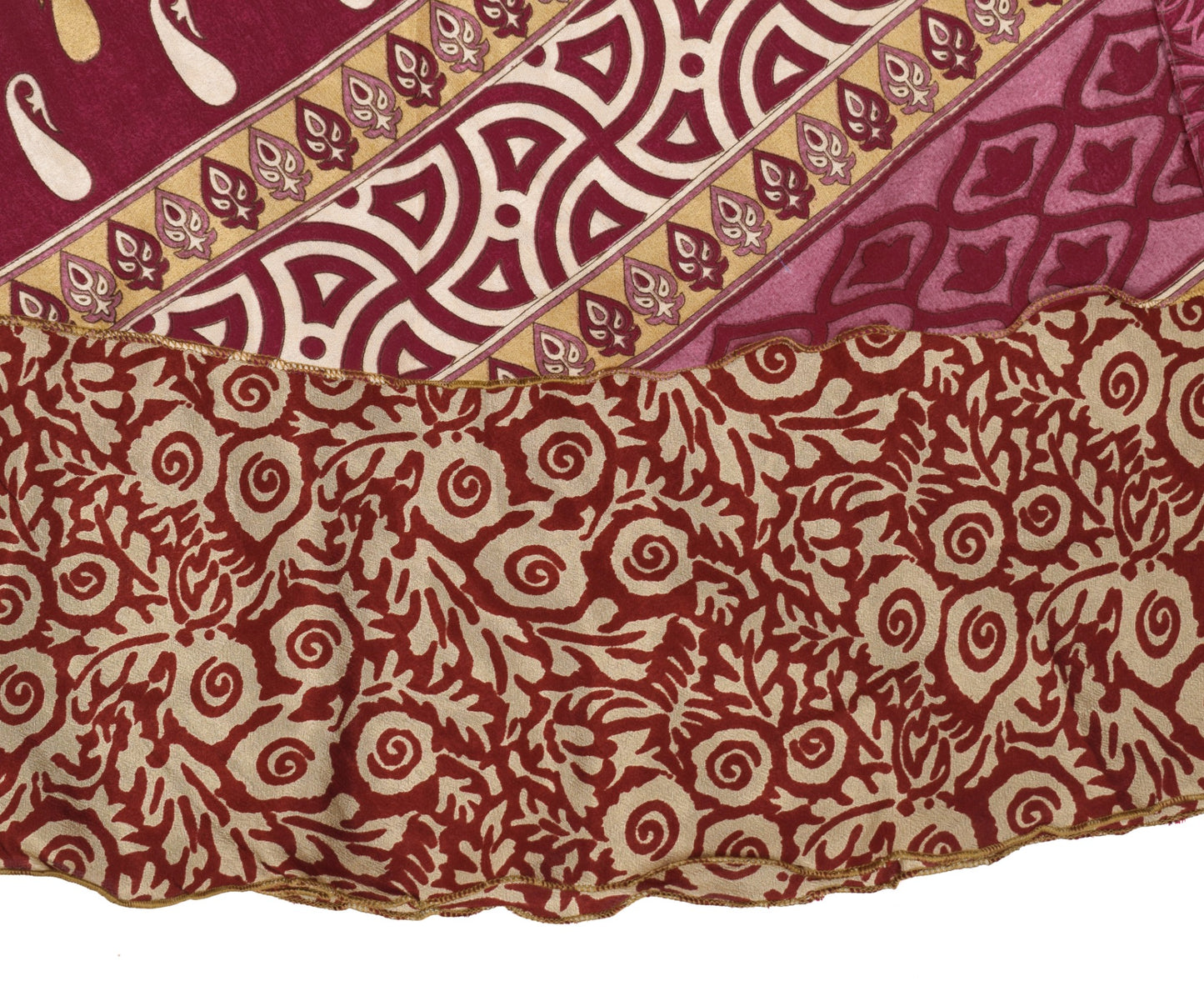 Sushila Vintage Silk Saree Magic Wrap Floral Red Reversible Skirt Beach Dress