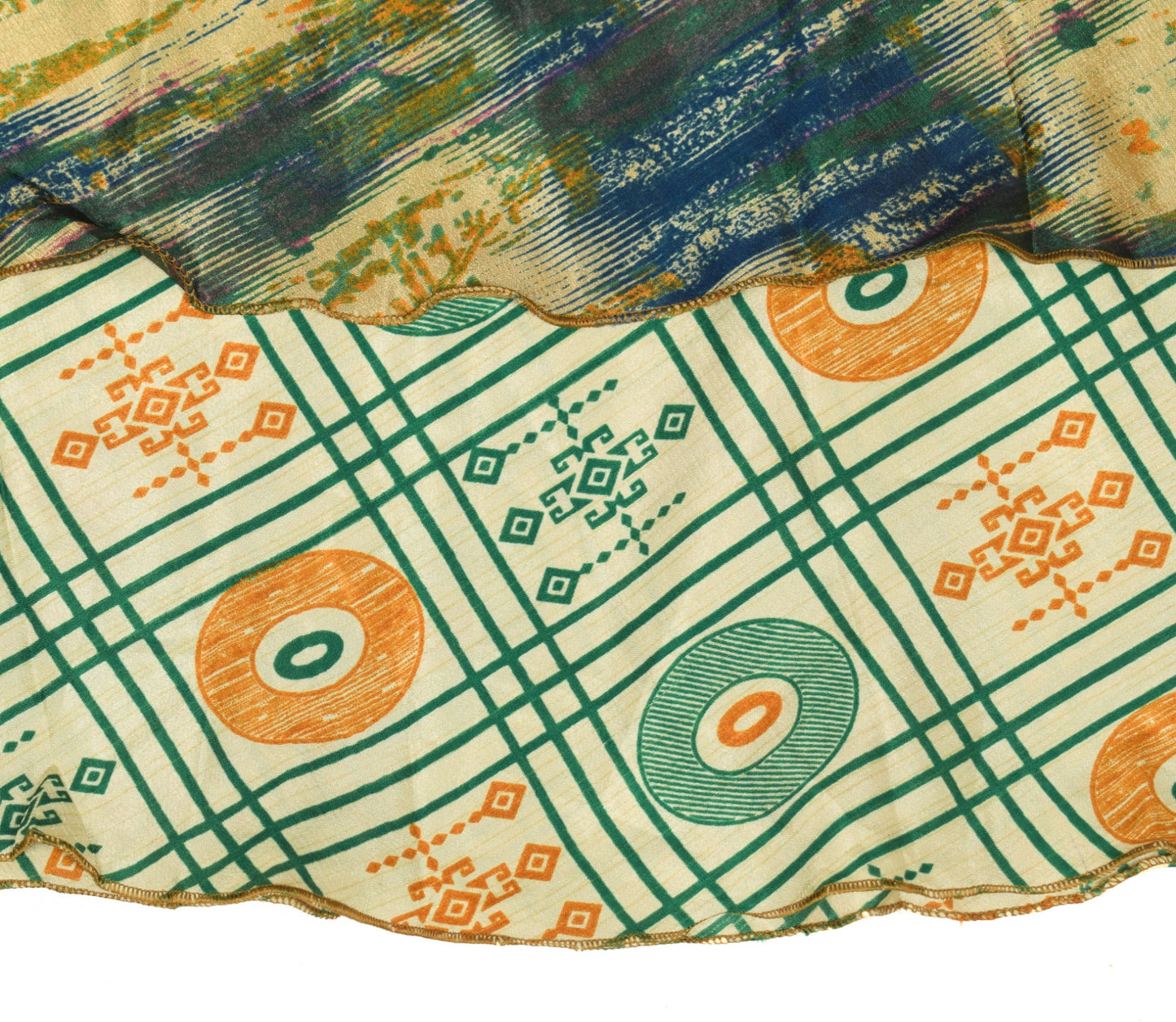 Sushila Vintage Silk Saree Magic Wrap Reversible Skirt Cream Green Beach Dress