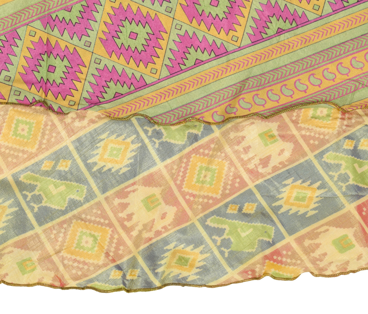 Sushila Vintage Ikat Print Art Silk Saree Magic Wrap Reversible Skirt Beach Dress