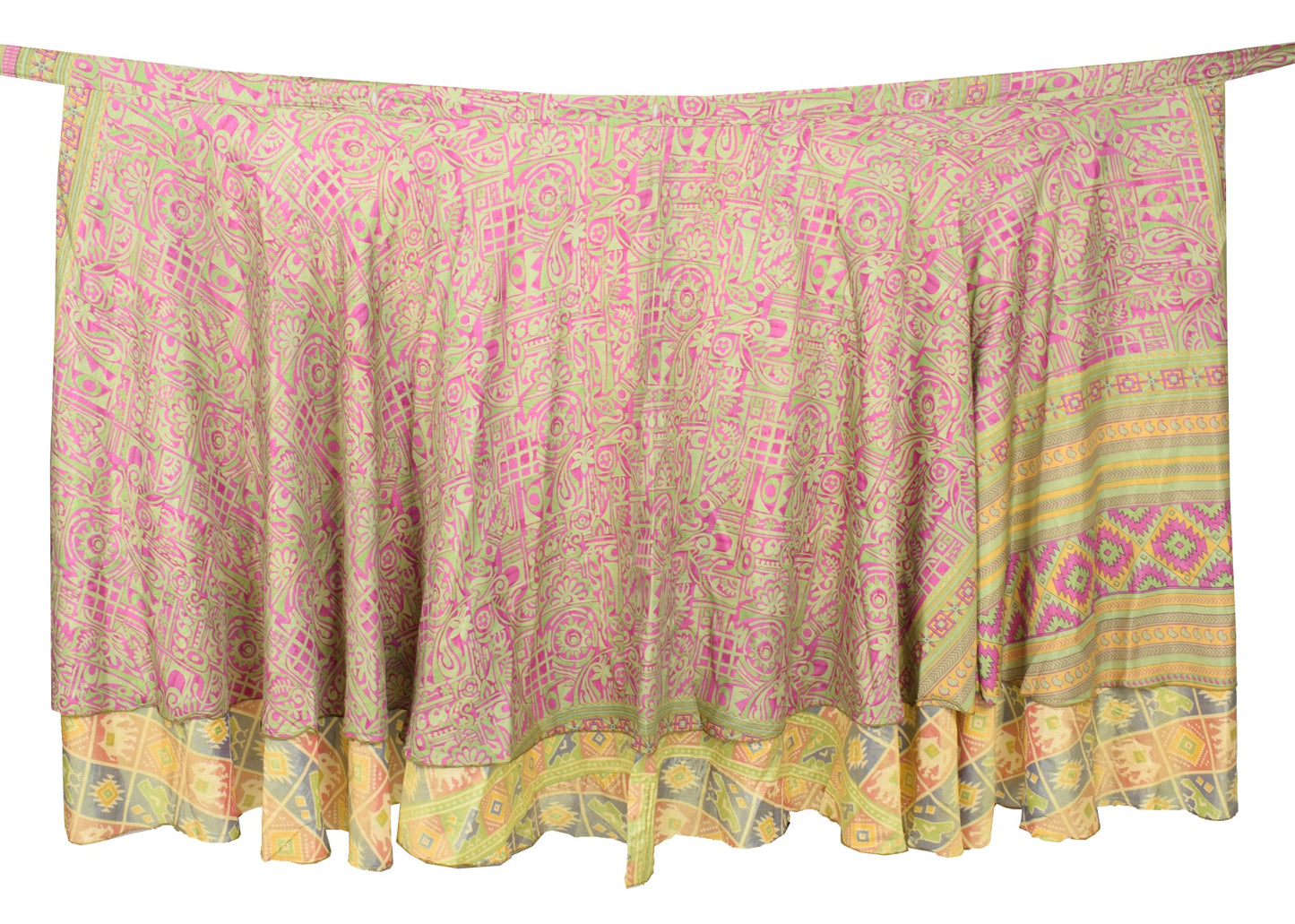 Sushila Vintage Ikat Print Art Silk Saree Magic Wrap Reversible Skirt Beach Dress