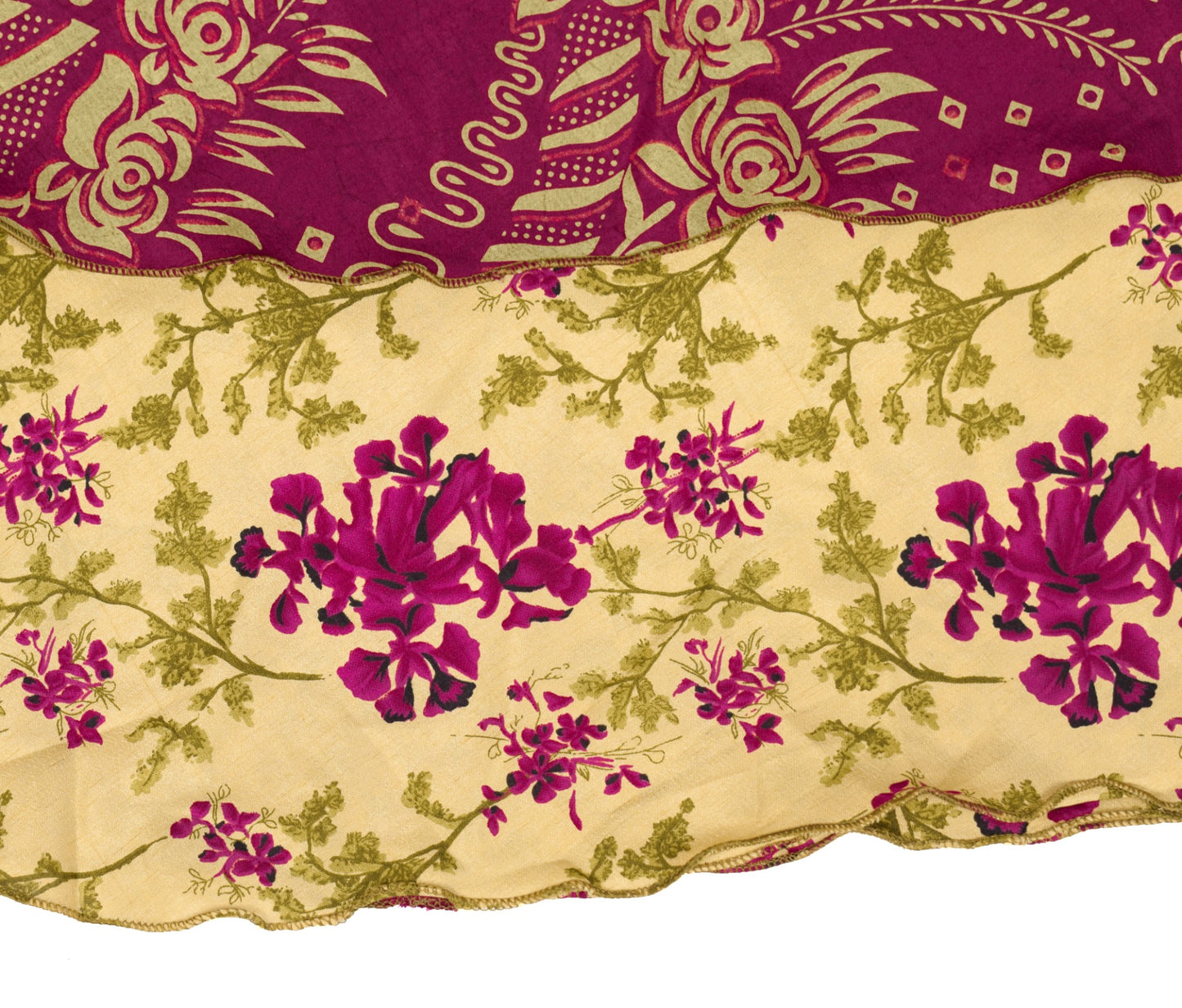 Sushila Vintage Floral Silk Saree Magic Wrap Reversible Skirt Beach Dress Beige