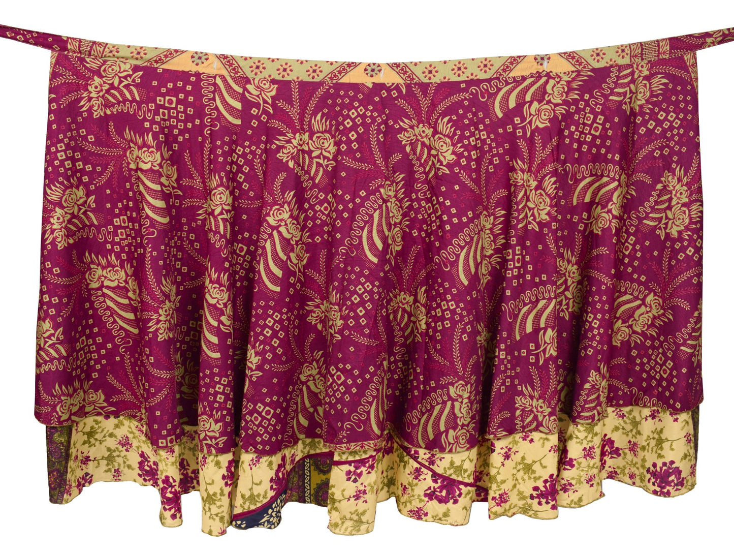 Sushila Vintage Floral Silk Saree Magic Wrap Reversible Skirt Beach Dress Beige