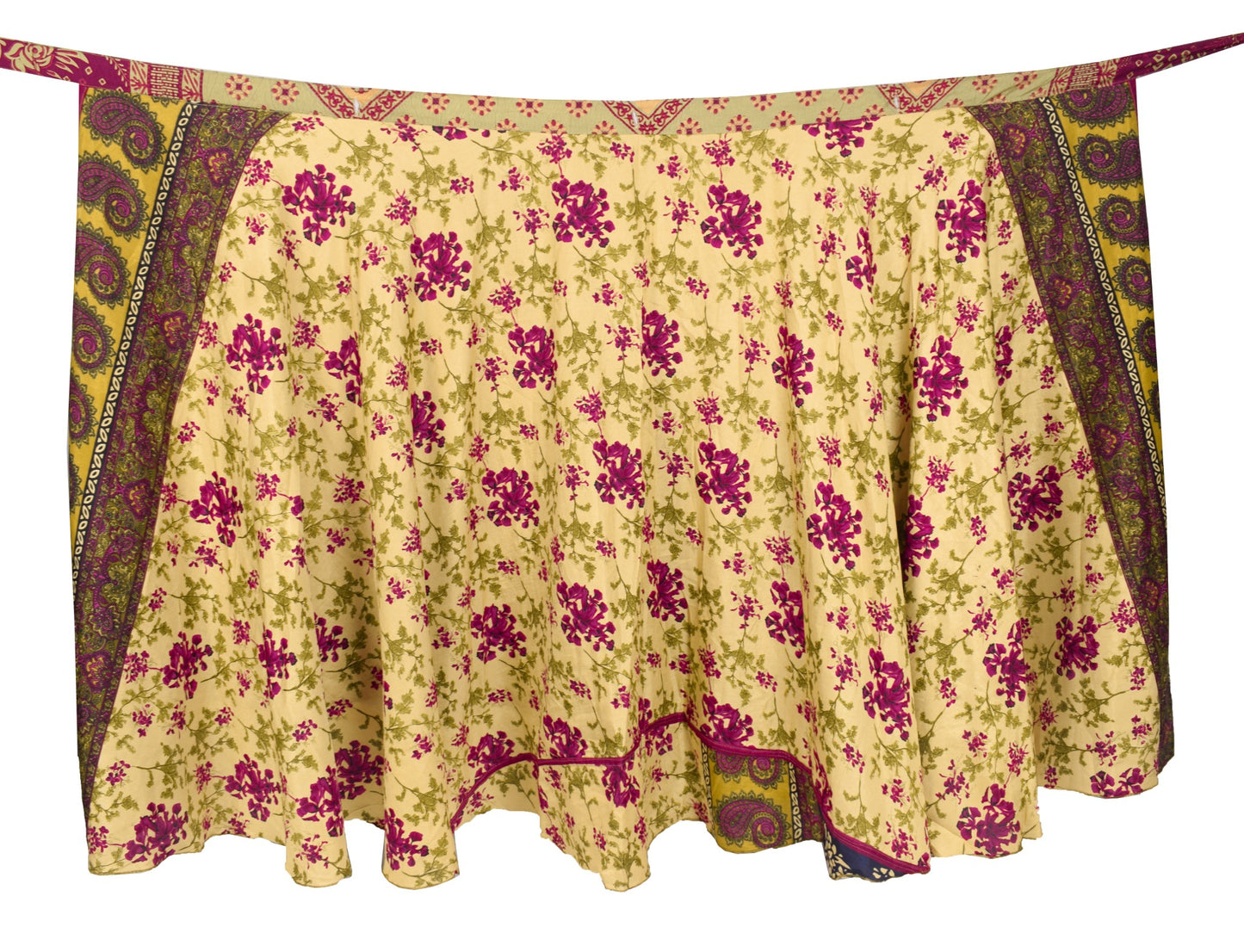 Sushila Vintage Floral Silk Saree Magic Wrap Reversible Skirt Beach Dress Beige