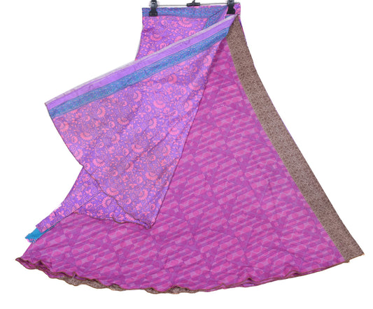 Sushila Vintage Floral Pink Art Silk Saree Magic Wrap Reversible Skirt Beach Dress