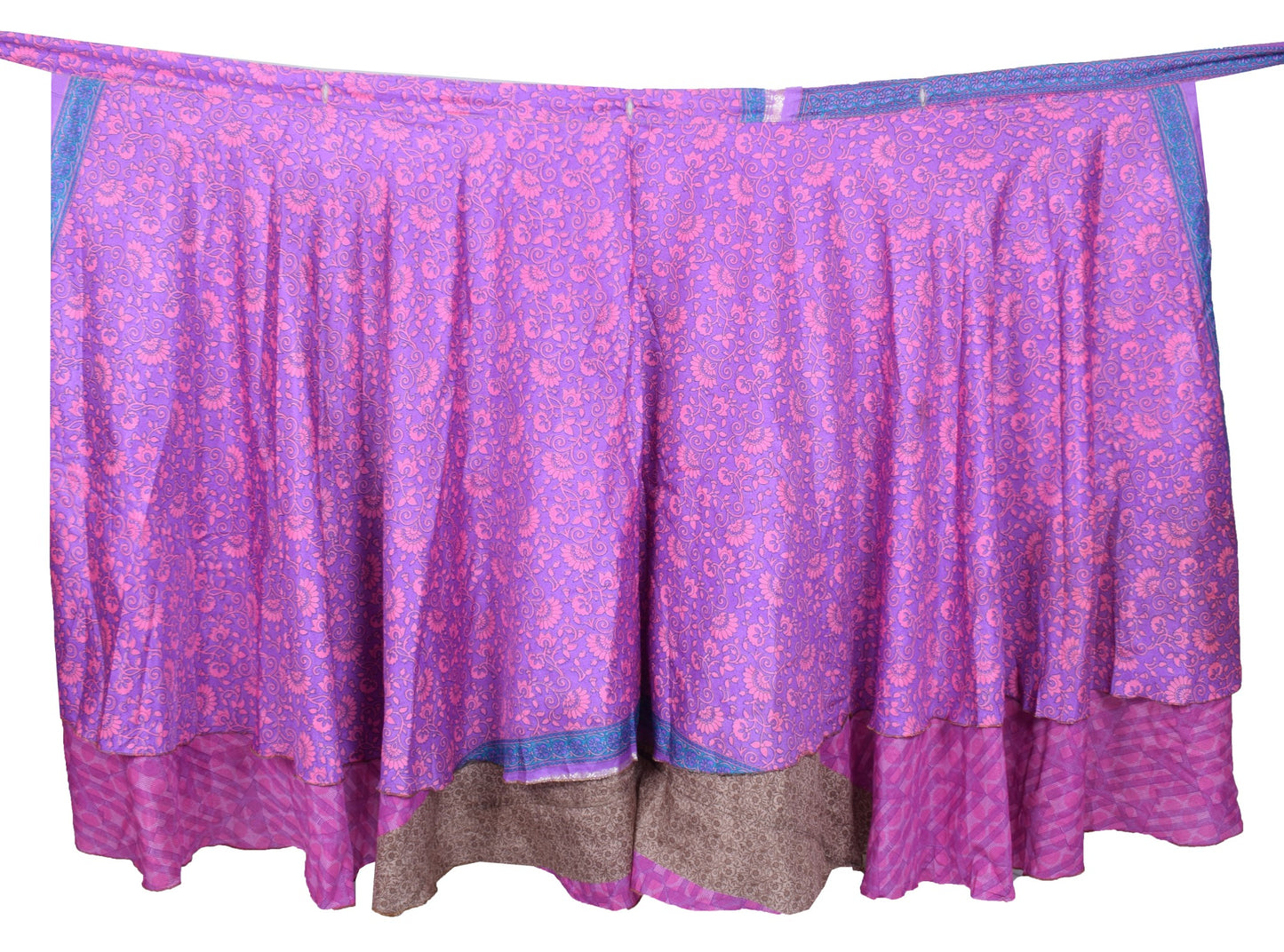 Sushila Vintage Floral Pink Art Silk Saree Magic Wrap Reversible Skirt Beach Dress