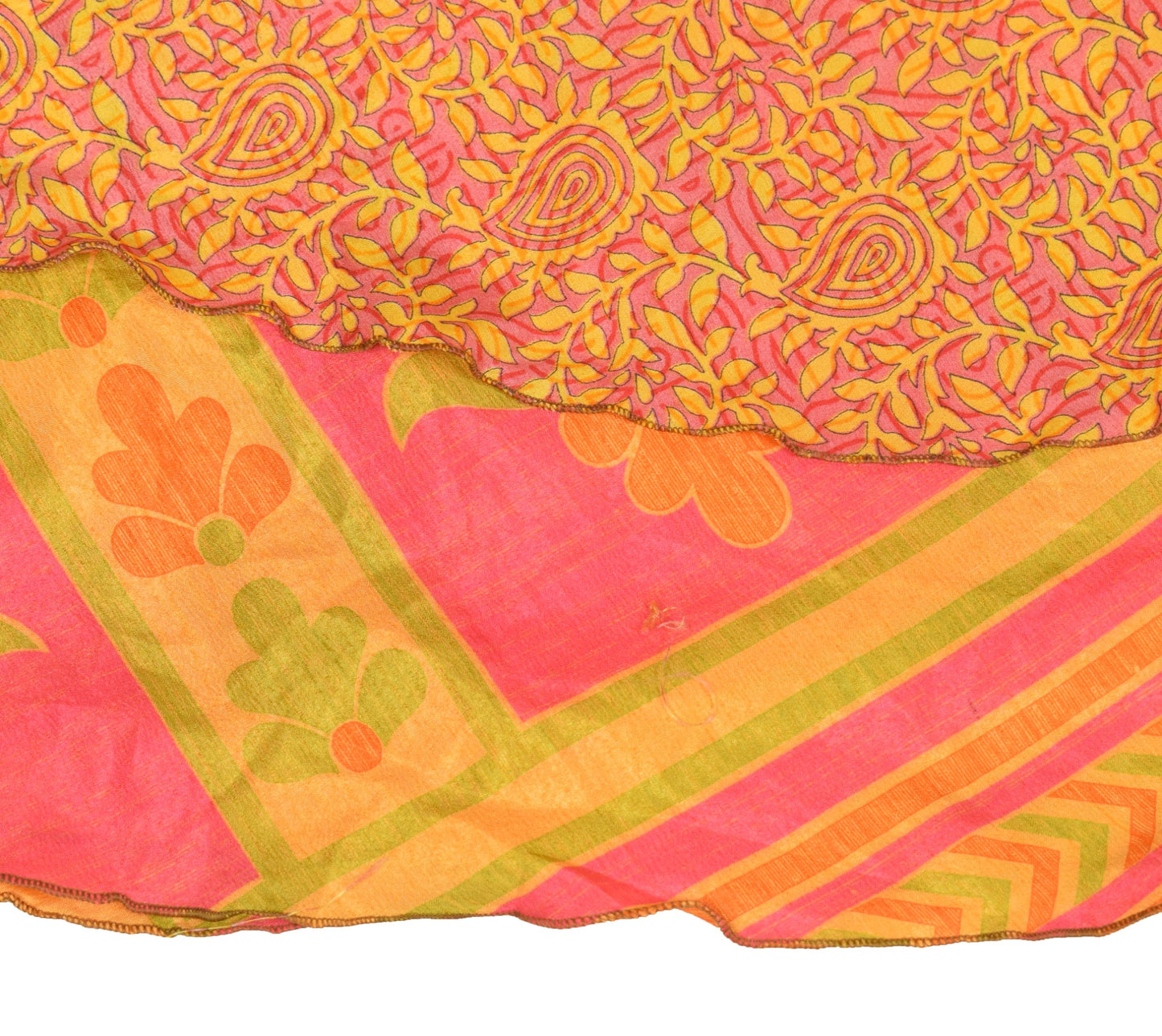 Sushila Vintage Art Silk Saree Magic Wrap Reversible Skirt Yellow Pink Beach Dress
