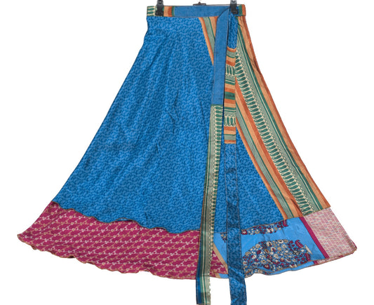 Sushila Vintage Art Silk Saree Magic Wrap Reversible Paisley Print Skirt Beach Dress