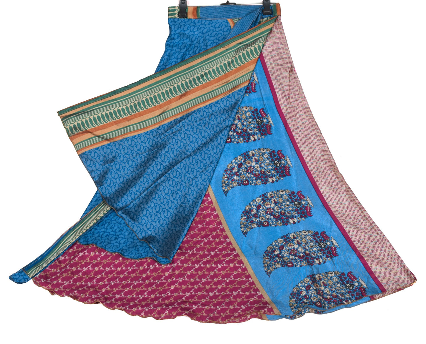 Sushila Vintage Art Silk Saree Magic Wrap Reversible Paisley Print Skirt Beach Dress