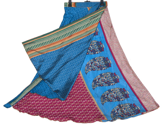 Sushila Vintage Art Silk Saree Magic Wrap Reversible Paisley Print Skirt Beach Dress
