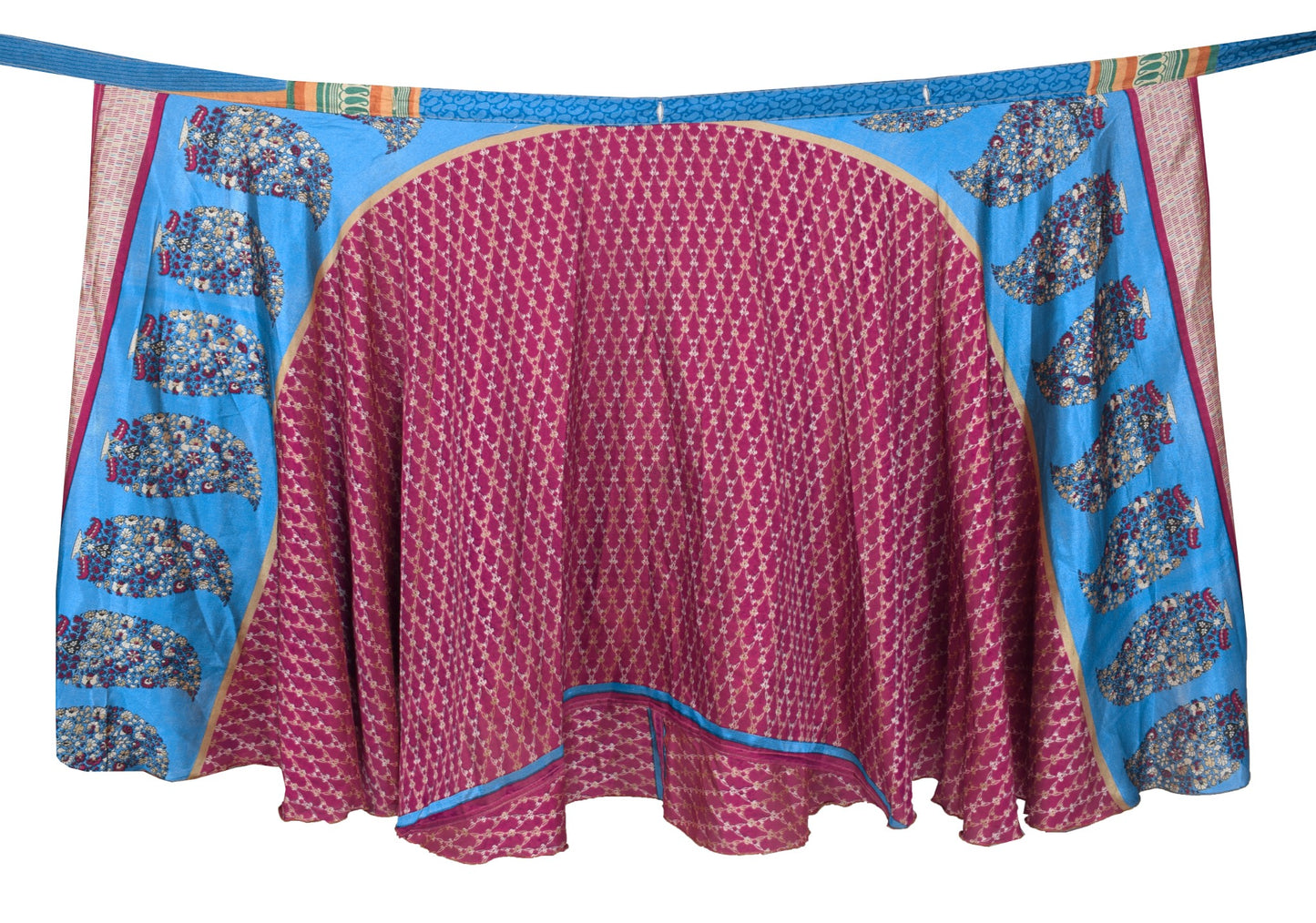 Sushila Vintage Art Silk Saree Magic Wrap Reversible Paisley Print Skirt Beach Dress