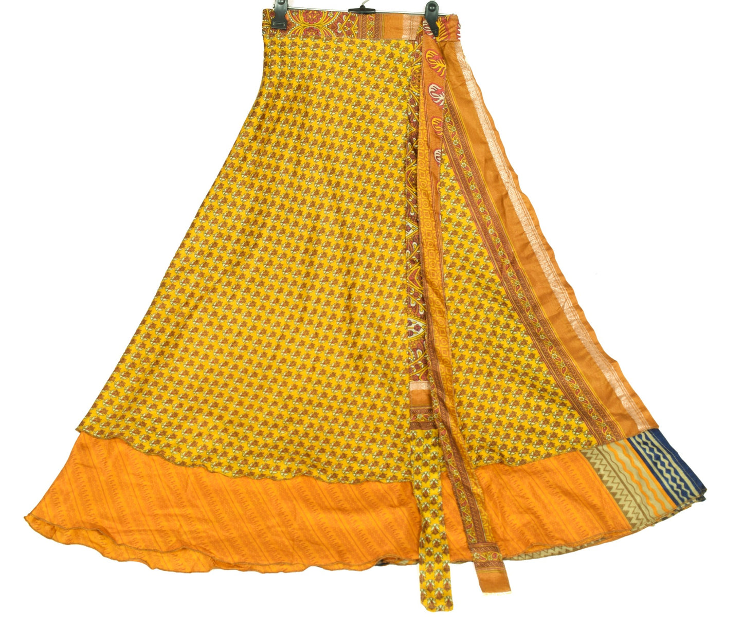 Sushila Vintage Yellow Magic Wrap Reversible Art Silk Saree Skirt Beach Dress