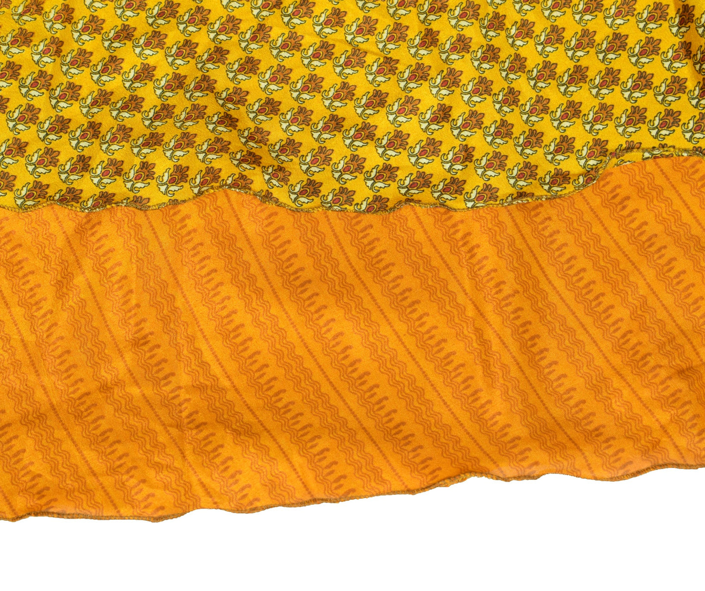 Sushila Vintage Yellow Magic Wrap Reversible Art Silk Saree Skirt Beach Dress
