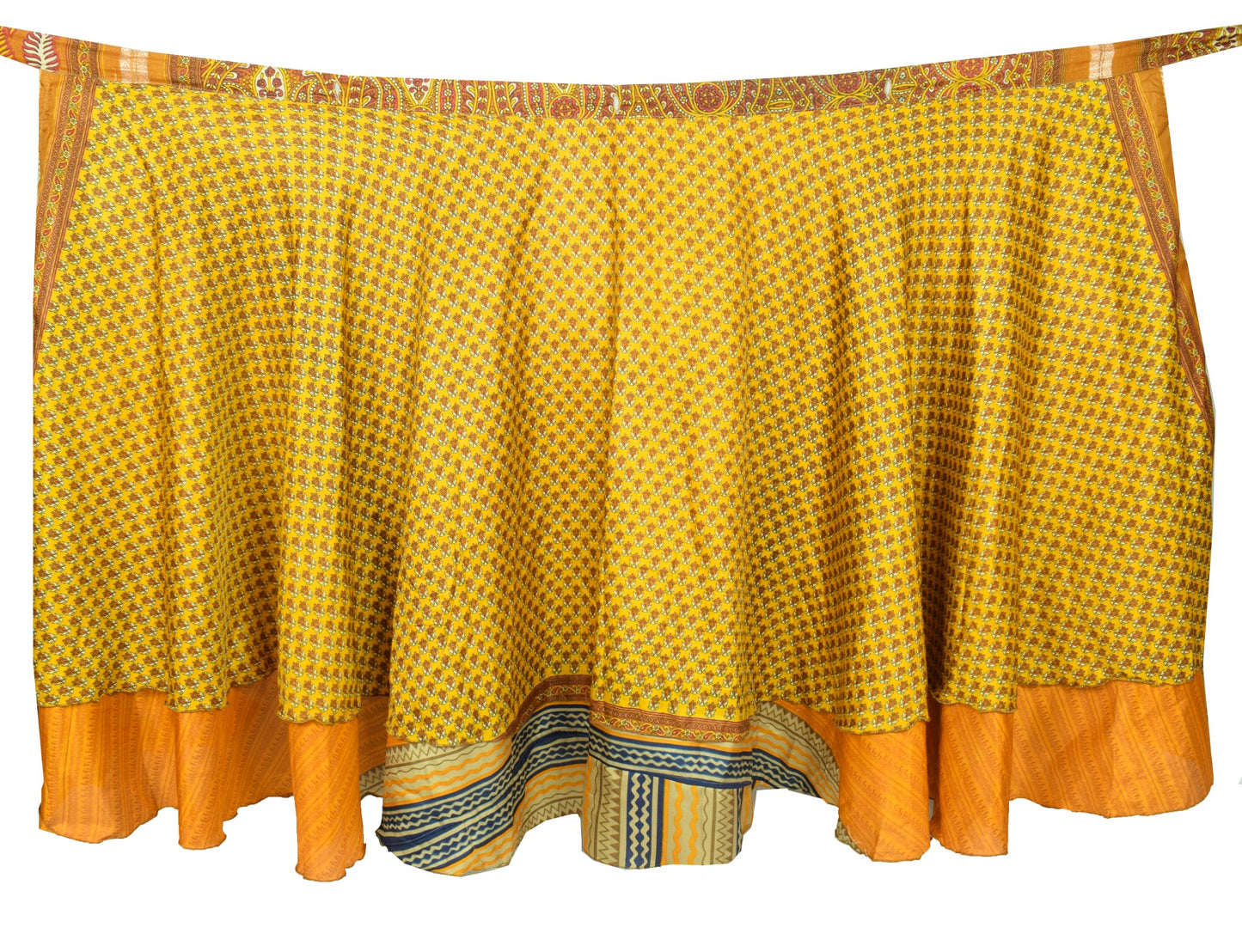 Sushila Vintage Yellow Magic Wrap Reversible Art Silk Saree Skirt Beach Dress
