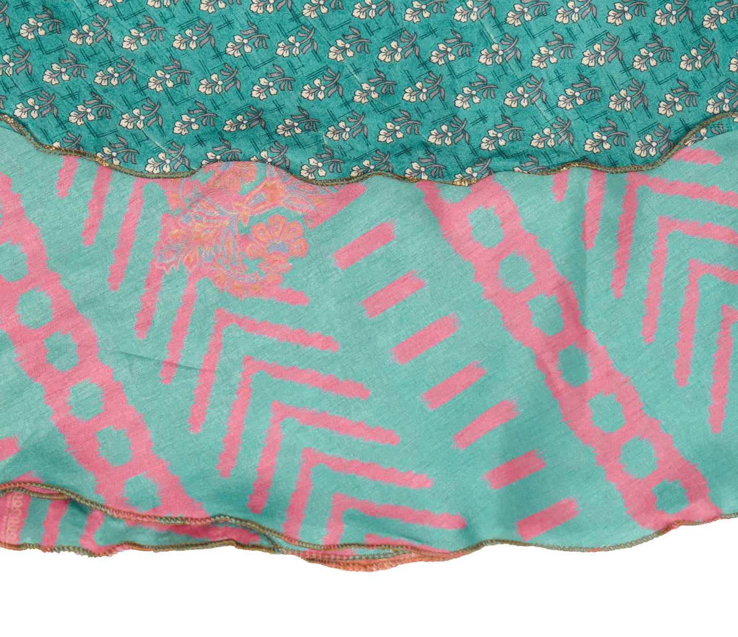 Sushila Vintage Art Silk Saree Magic Wrap Reversible Skirt Beach Dress Green Floral