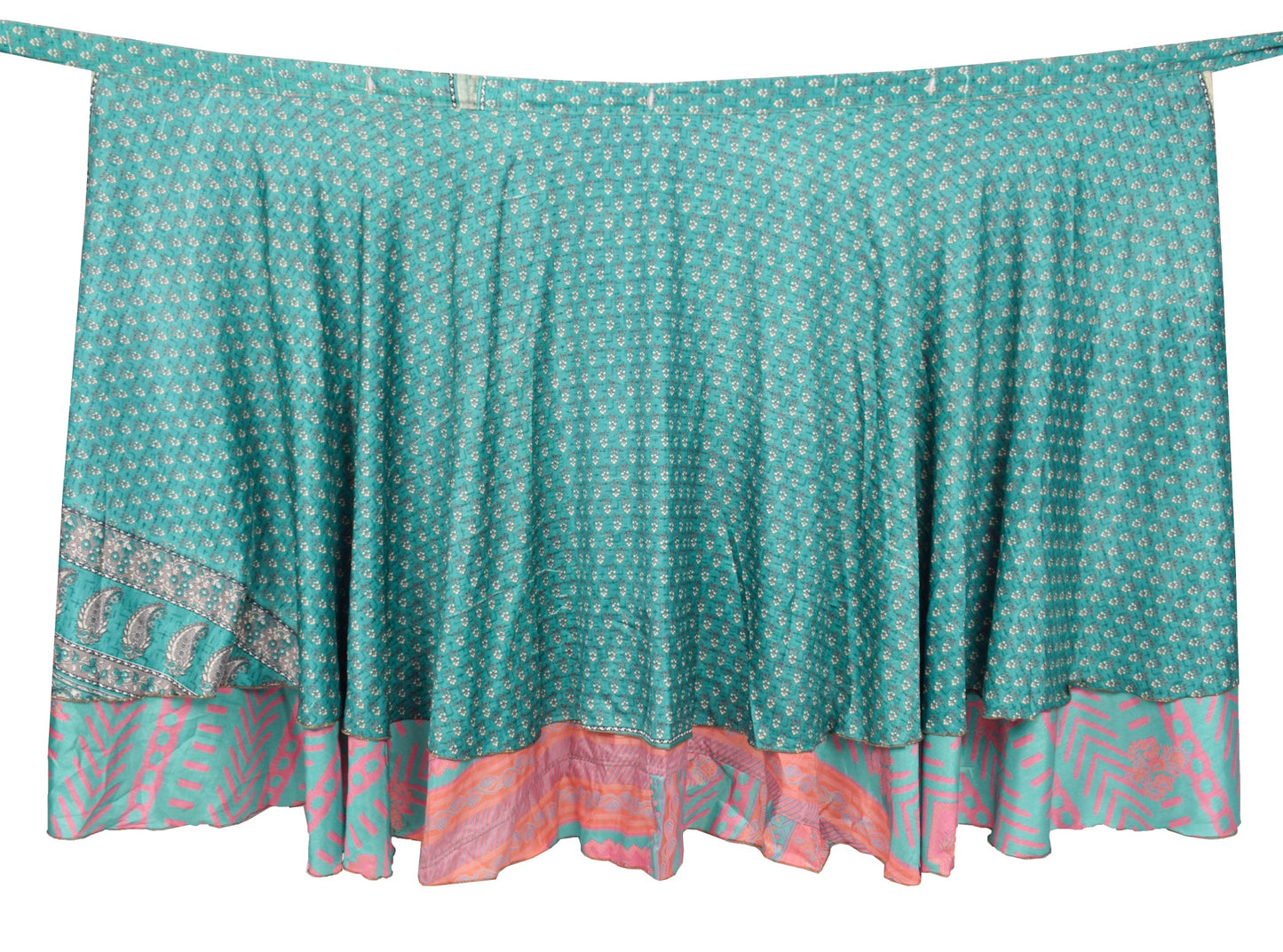 Sushila Vintage Art Silk Saree Magic Wrap Reversible Skirt Beach Dress Green Floral