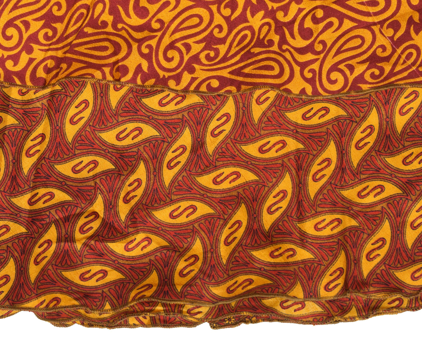 Sushila Vintage Art Silk Saree Magic Wrap Reversible Skirt Red Yellow Beach Dress