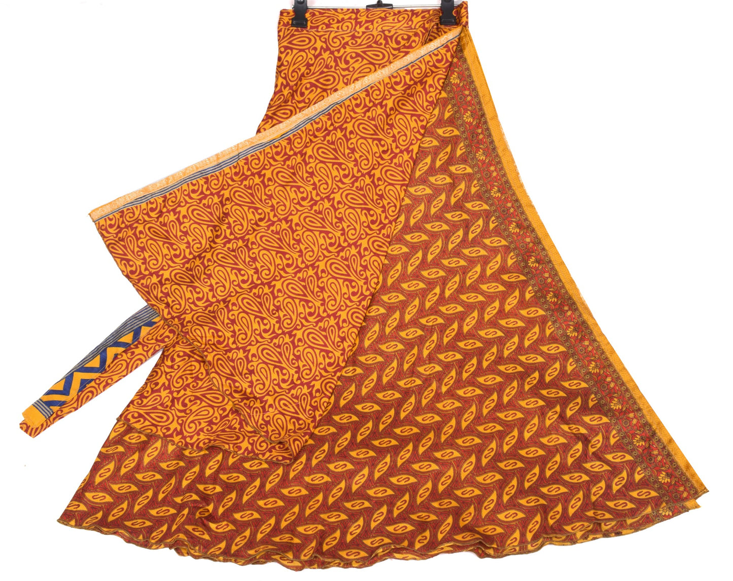 Sushila Vintage Art Silk Saree Magic Wrap Reversible Skirt Red Yellow Beach Dress